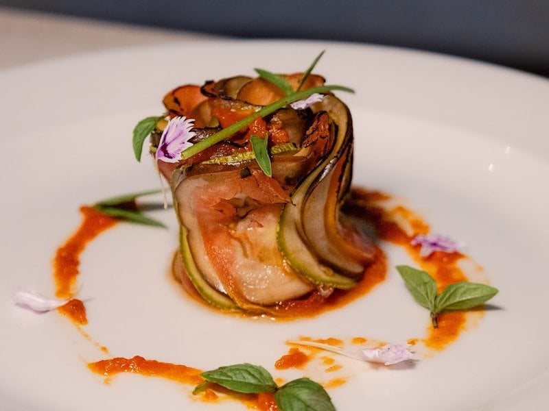A plate of food on a table